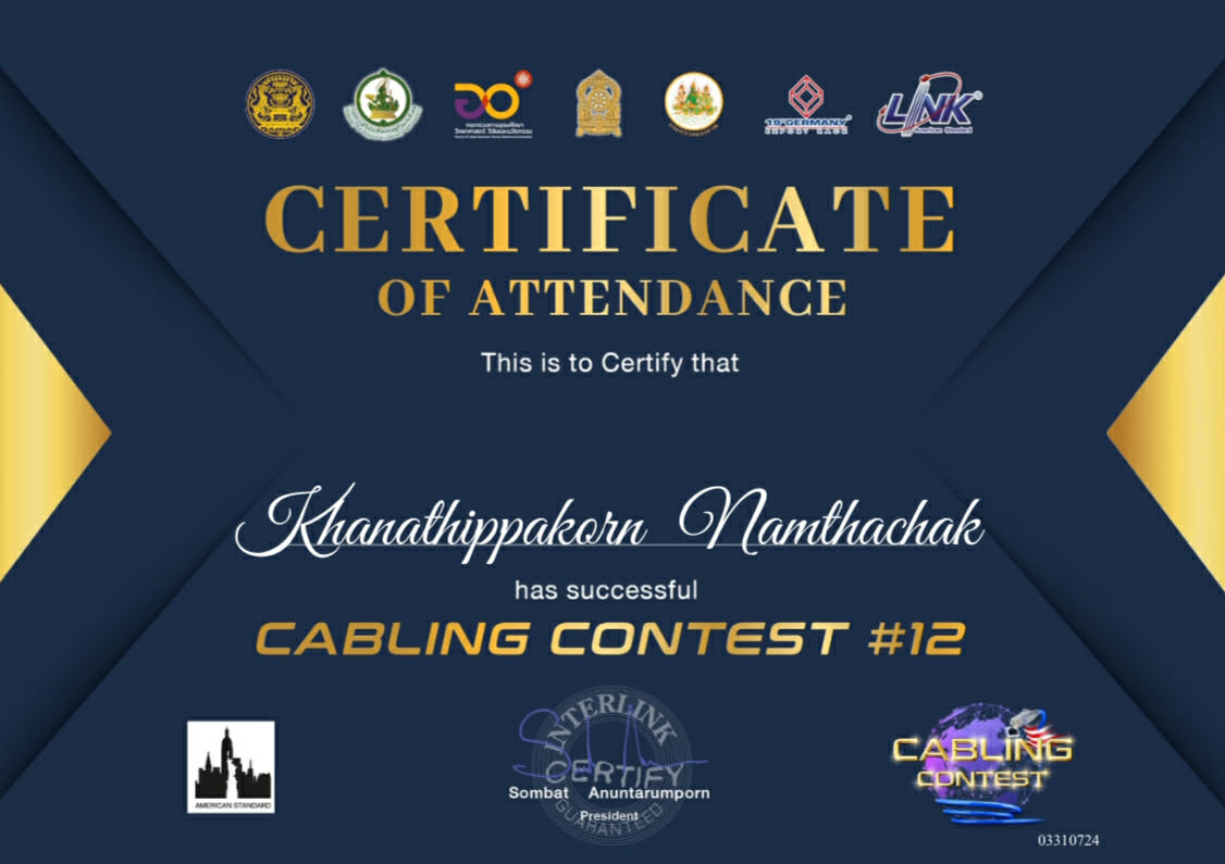 CABLING CONTEST #12 certificate